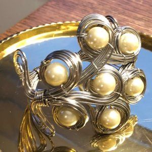 Vintage Faux Pearl and Wire Cuff Bracelet